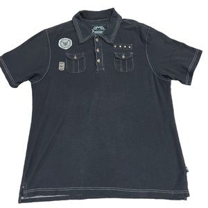 Men's Black Polo Shirt with Patch Details